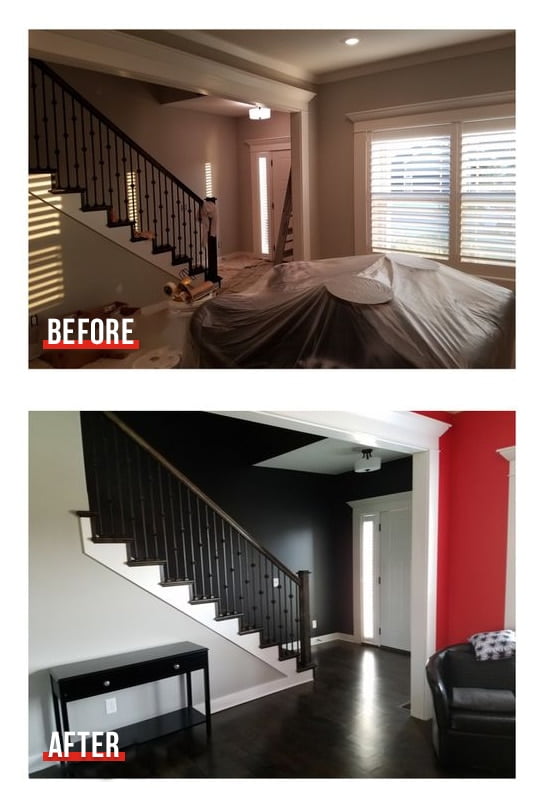 before after repainting interior stairs