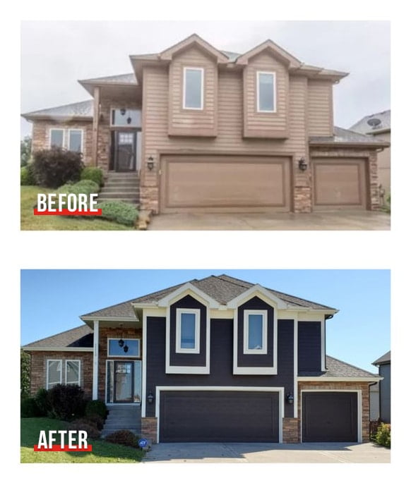 before after exterior repainting kansas city